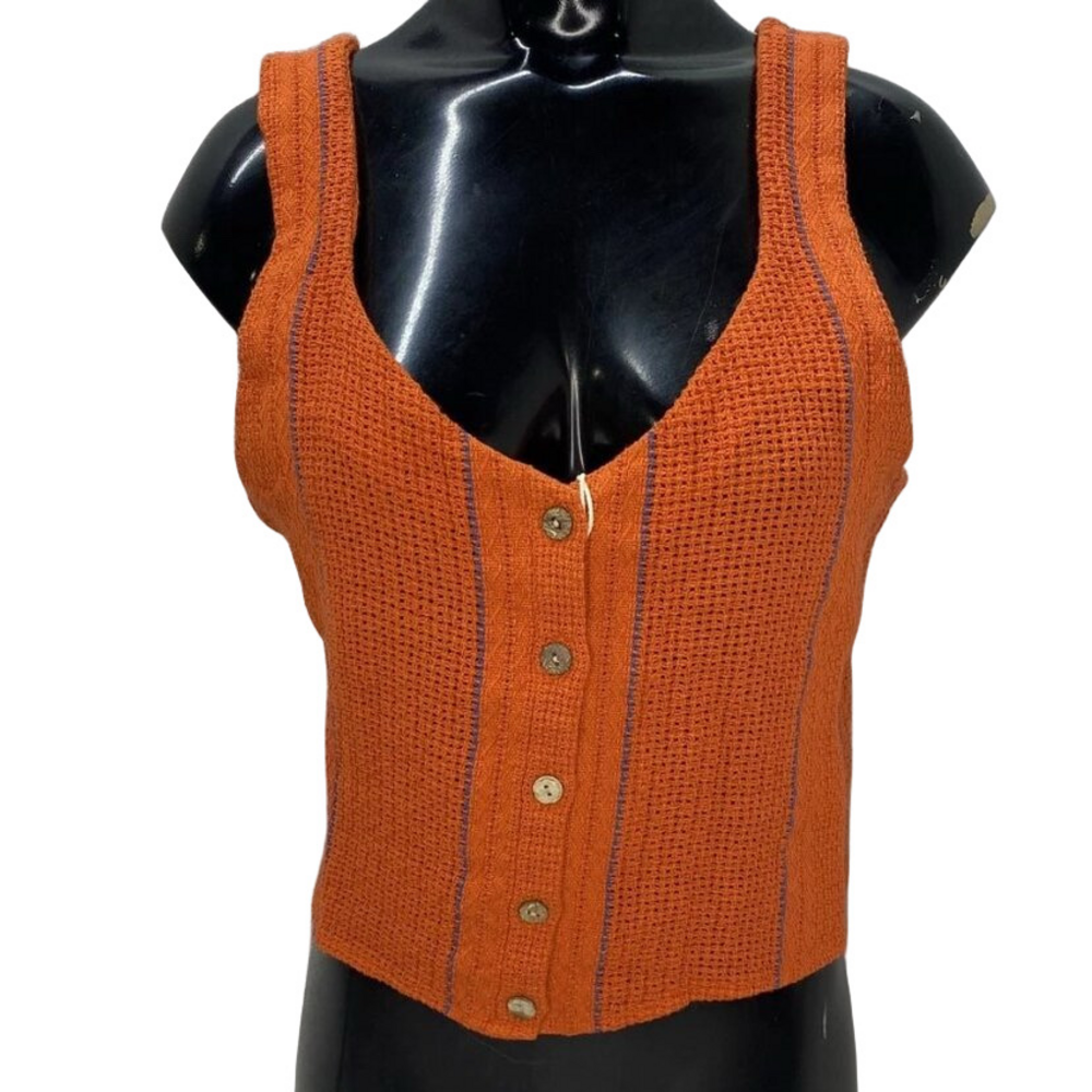 Road To Nowhere Women’s Sofia Tank Top Size M – Tomato Orange Stripe, Cotton